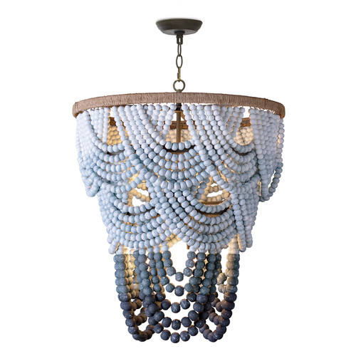 Blue ombre wood beaded chandelier